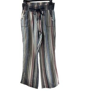 CI SONO Wide Leg Linen Pants Sz L Striped Casual Loose Lagenlook Vacation Travel